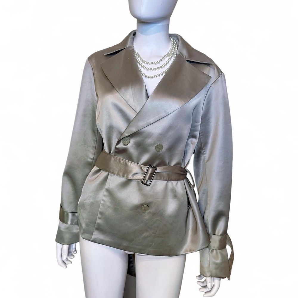 OAK + FORT Silver Double-Breasted Trench Coat